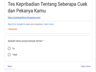 Link Ujian Kecuekan Lewat Google Form. Cek Seberapa Cuekah Kamu ?