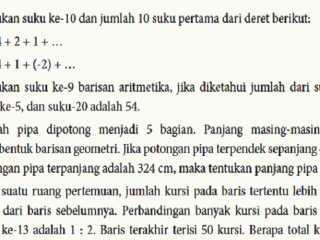Kunci Jawaban Matematika Kelas 10 Halaman 60 Uji Kompetensi Barisan dan Deret. Dilengkapi Caranya