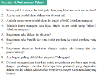 Kunci Jawaban Bahasa Indonesia Kelas 9 Halaman 126. Kegiatan 4 Pertanyaan Telaah